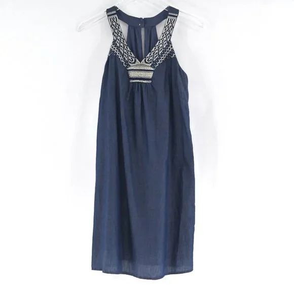OLD NAVY Chambray Halter Embroidered Dress #AW13 - Picture 4 of 9
